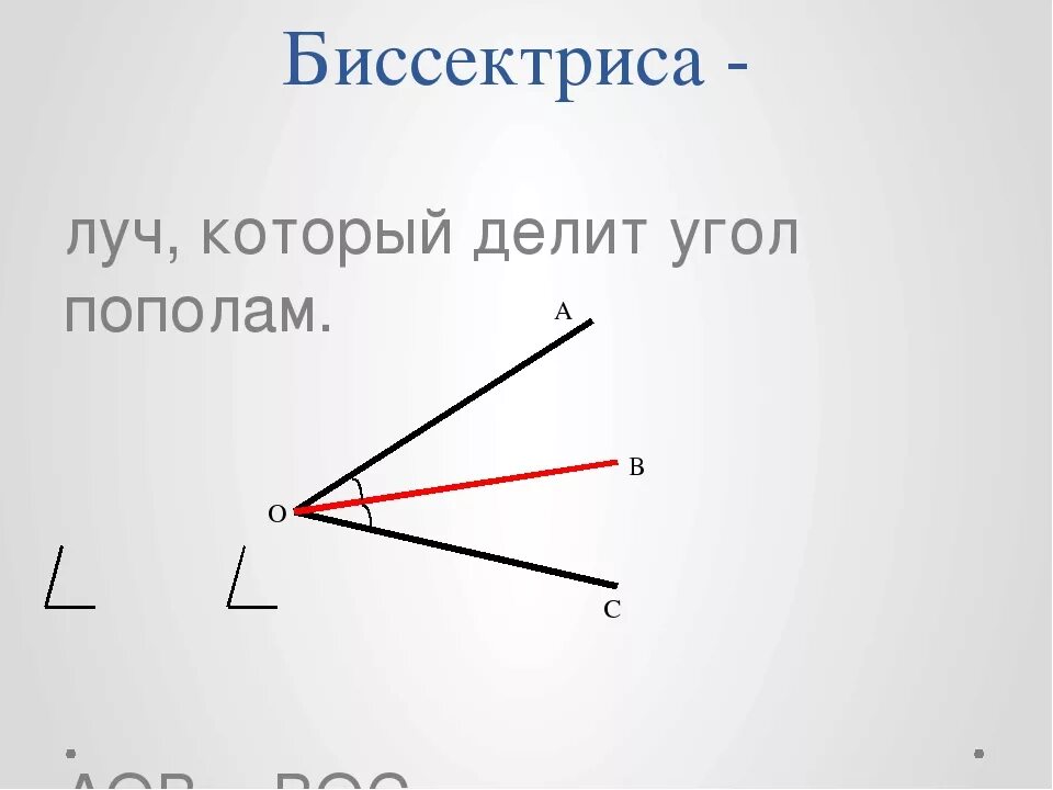 Ое биссектриса. Биссектриса угла. Угол биссектриса угла. Биссектриса угла это Луч который. Биссектриса делит угол пополам.