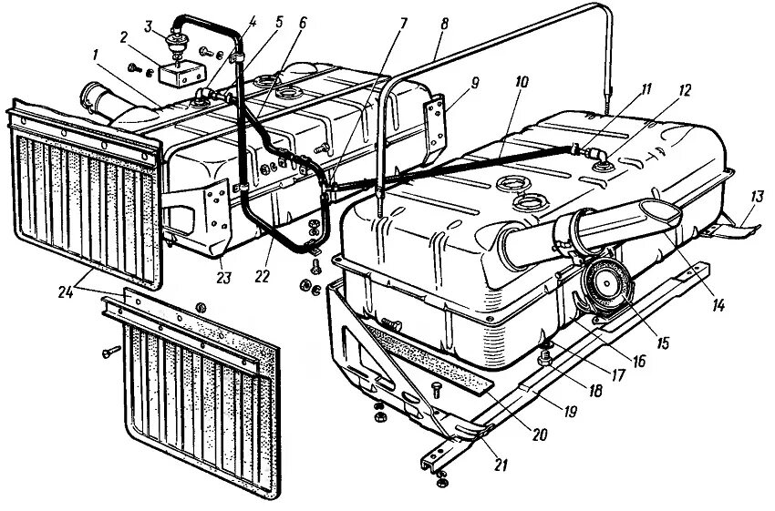 Трубки топливного бака ГАЗ 3309 схема. Система питания ГАЗ 3307. ГАЗ 3308 бензиновый топливная система. Топливный бак ГАЗ 66.