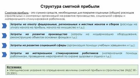 Величина сметной прибыли в строительстве