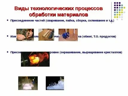 Виды технологических процессов обработки материалов
