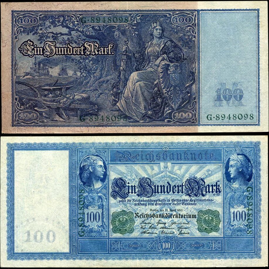 100 Марок 1910 Германия. 100 Mark 1910. Банкноты кайзеровской Германии. Купюры кайзеровской Германии.