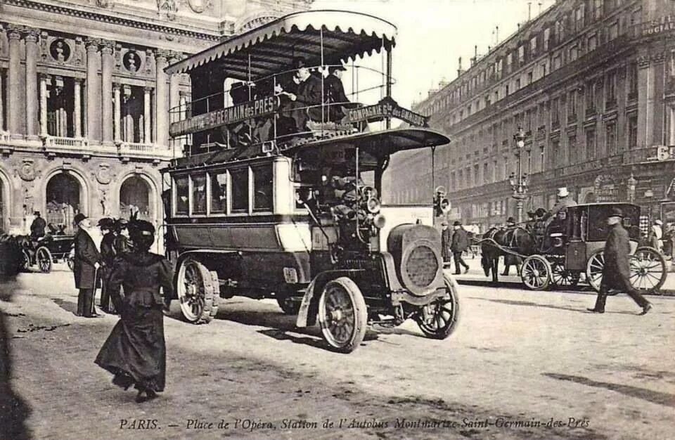 Омнибус 19 век Париж. Париж 1910 год. Франция 1900-1910. Старинный транспорт. 1907 год первый автобус