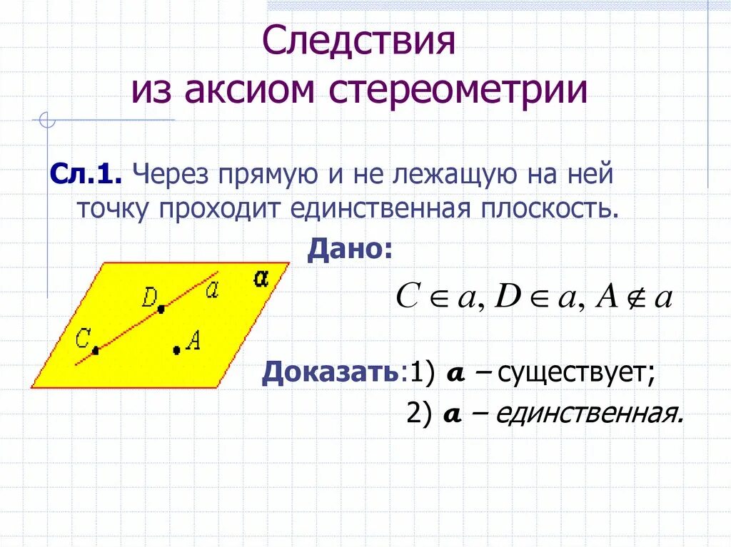 Вторая аксиома. Следствия аксиом стереометрии с доказательством. Следствие 1 из аксиом стереометрии. Доказательство первого следствия из аксиом стереометрии. Доказательство 2 следствия из аксиом стереометрии.