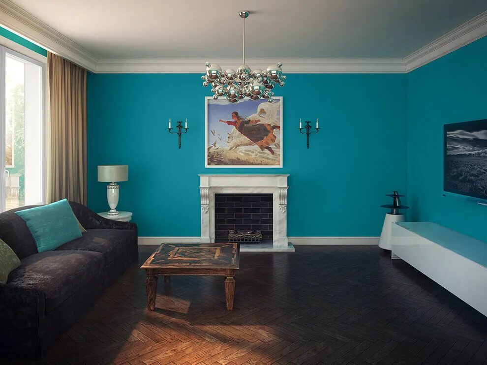 The "South Beach" Teen Room. with a projector TV screen painted on the wall. A d