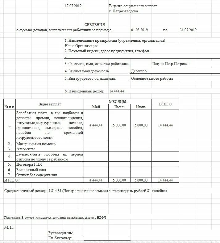 Справка за 12 месяцев образец