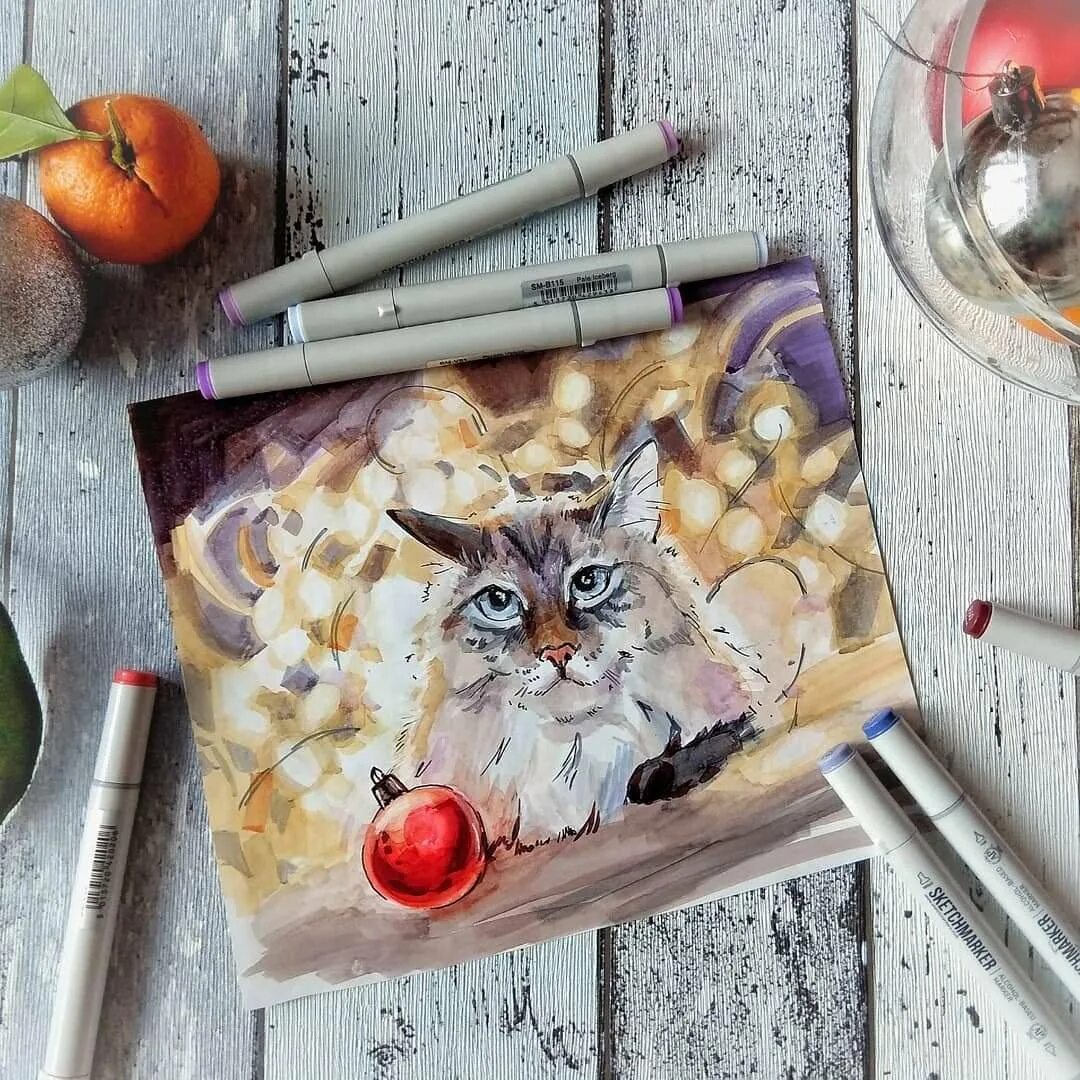 Коты маркерами. Скетчинг коты. новогодние скетчи маркерами. котенок маркерами для скетчинга. котики в стиле скетчинг.