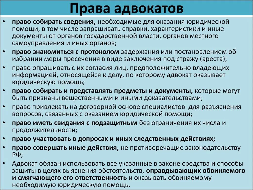 Полномочия адвоката в уголовном