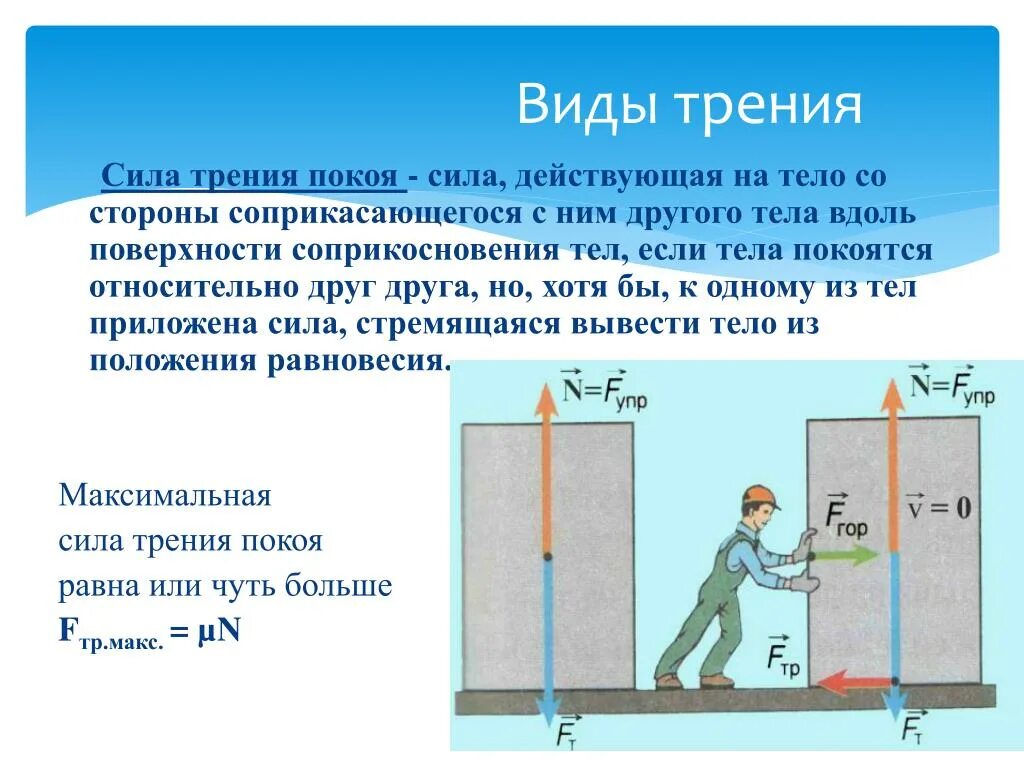 Сила трения. Виды силы трения. Трение покоя. Сила действующая на тело. Трение это сила действующая на тело