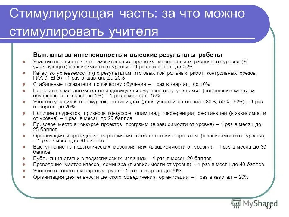 Критерии за интенсивность и высокие результаты работы. Критерии за интенсивность и высокие результаты работы