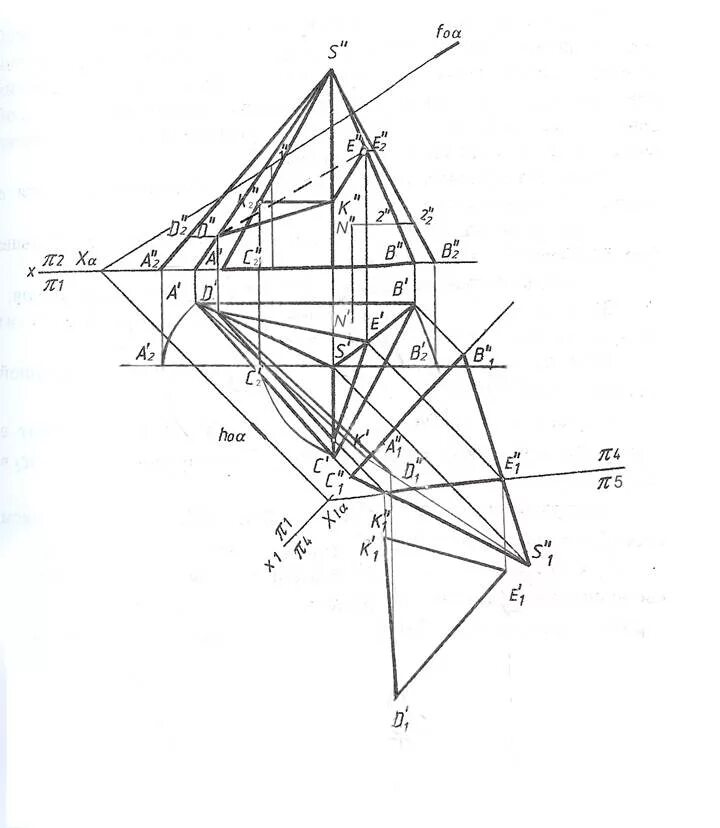 Начертательная геометрия пирамида и плоскость. Сечение пирамиды плоскостью Начертательная. Сечение пирамиды плоскостью Инженерная Графика. Развертка пирамиды Начертательная геометрия. Сечение поверхности плоскостью пирамиды
