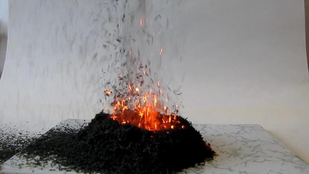 Горение бихромата аммония. Самовозгорание железа. Дихромат аммония с магнием. Семейство железа. Пирофорность.