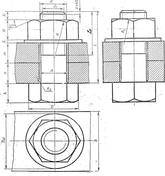 Задания резьба. Чертёж болтового соединения Инженерная Графика. Инженерная Графика болтовое соединение чертеж с размерами. Чертеж болтового соединения м 30. Болтовое соединение м22.