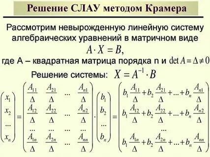 Формулы решения методом крамера. Формулы решения методом крамера