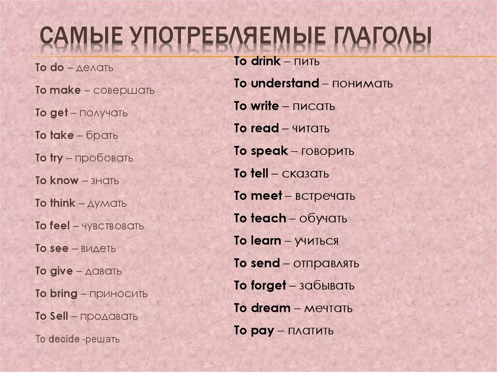 Самые популярные глаголы в английском языке таблица. Часто используемые глаголы в английском. Основные английские глаголы с переводом. Основные глаголы английского языка с переводом.