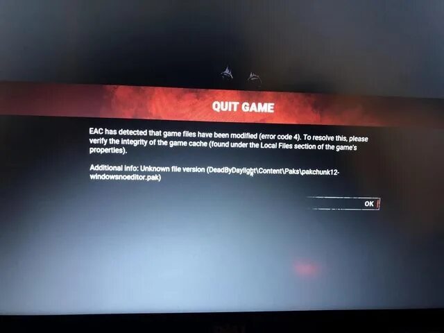 Disconnected eac client integrity. Quit game. Detected modified game files. Quit this game?. Quit game перевод.