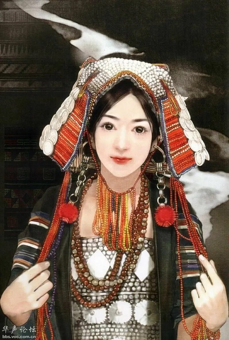 Женщины ханы. Юньнань Наряды национальные. Yunnan актриса. Китаянка в традиционном костюме портрет с мехом. Вышивка девушка Этническая Yunnan.