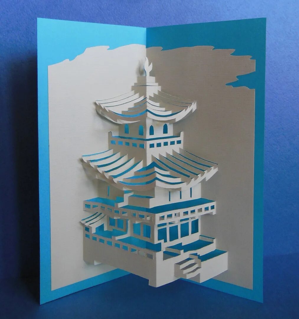 Техника поп ап киригами. Киригами китайский храм. Киригами плоское. Объемная открытка. Объемная открытка мастер класс