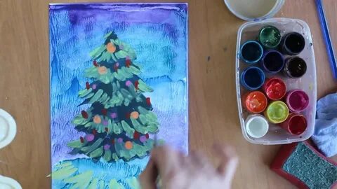 Как нарисовать елку красками гуашью