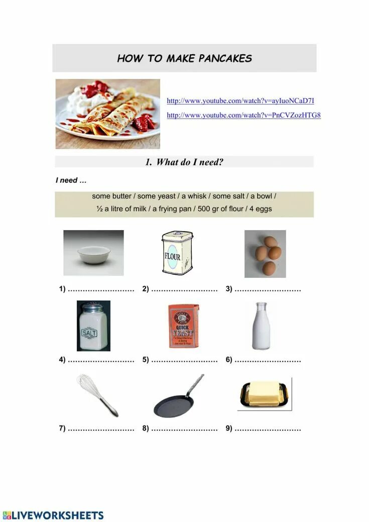 Pancakes worksheets for kids