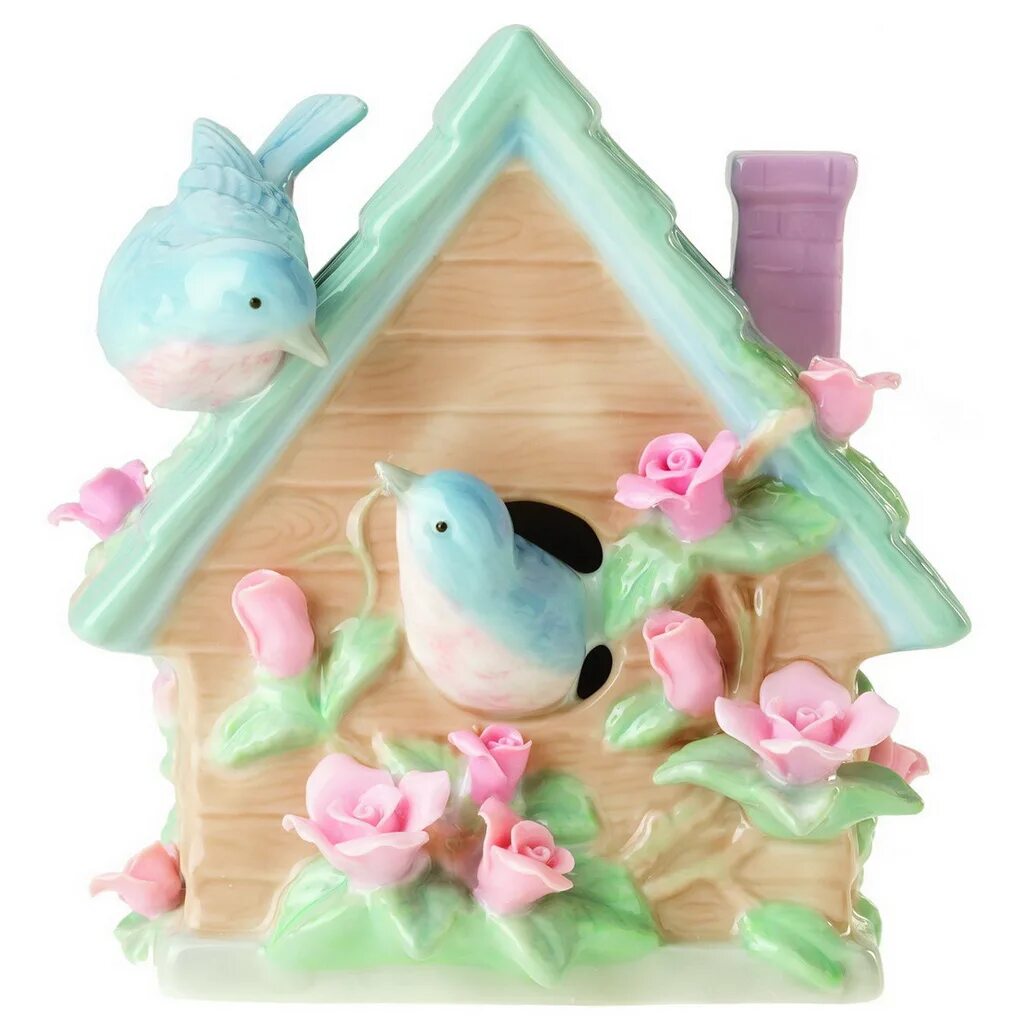 Купить дом музыкальная. Фигурка домик. Музыкальная фигурка домик с птичками. Домик сувенир в подарок. Розовый керамический домик с птичкой.