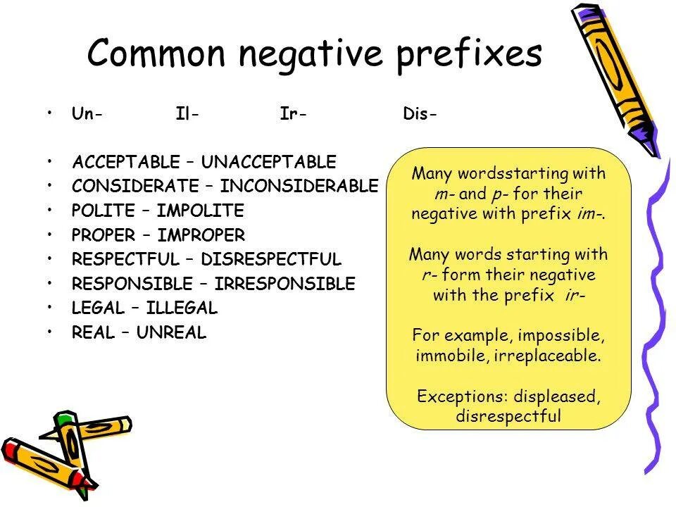 Negative prefixes. Negative prefixes adjectives. Formal приставки. Common negative prefix. Prefixes of adjectives