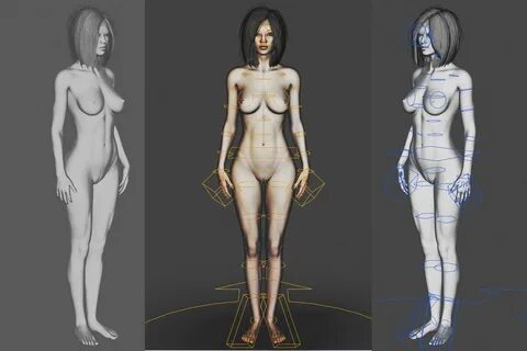Naked Asian Woman Rigged 3D Model. 