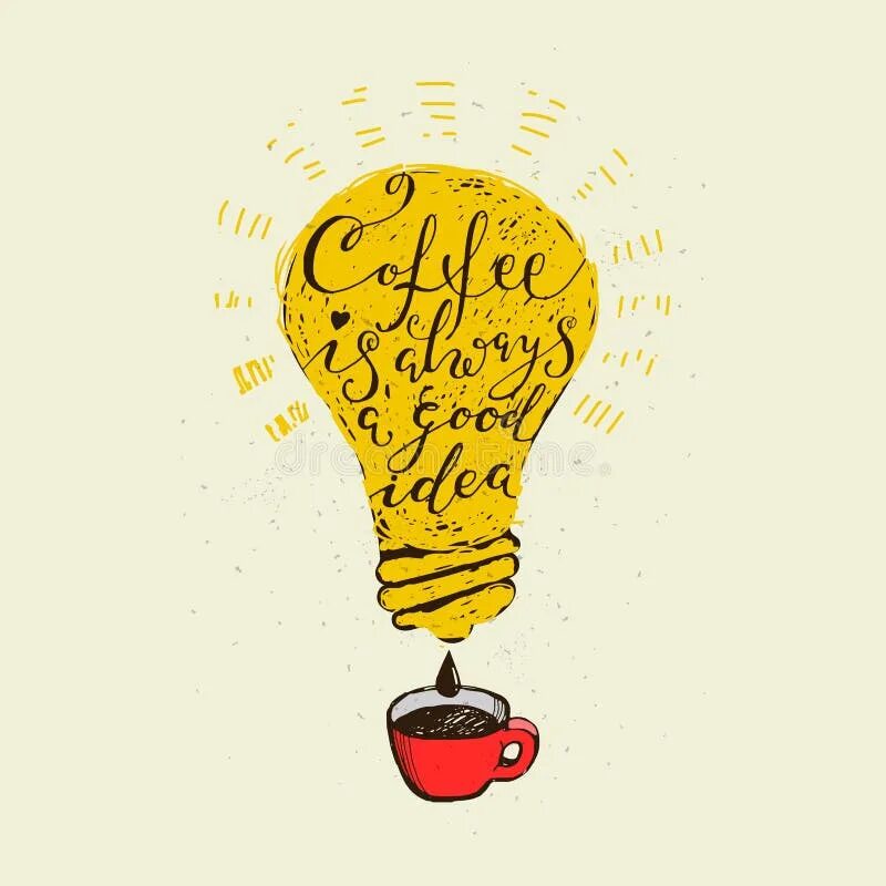 Всегда хорошая идея. Кофе это всегда хорошая идея. Coffee is always a good idea. Кофе лампочка на желтом фоне.