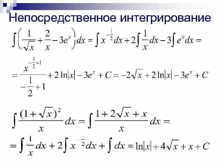 Интеграл методом непосредственного интегрирования. Таблица интегралов. Непосредственное интегрирование. Непосредственное интегрирование неопределенного интеграла. Решение интегралов непосредственным интегрированием. Непосредственное интегрирование формулы.