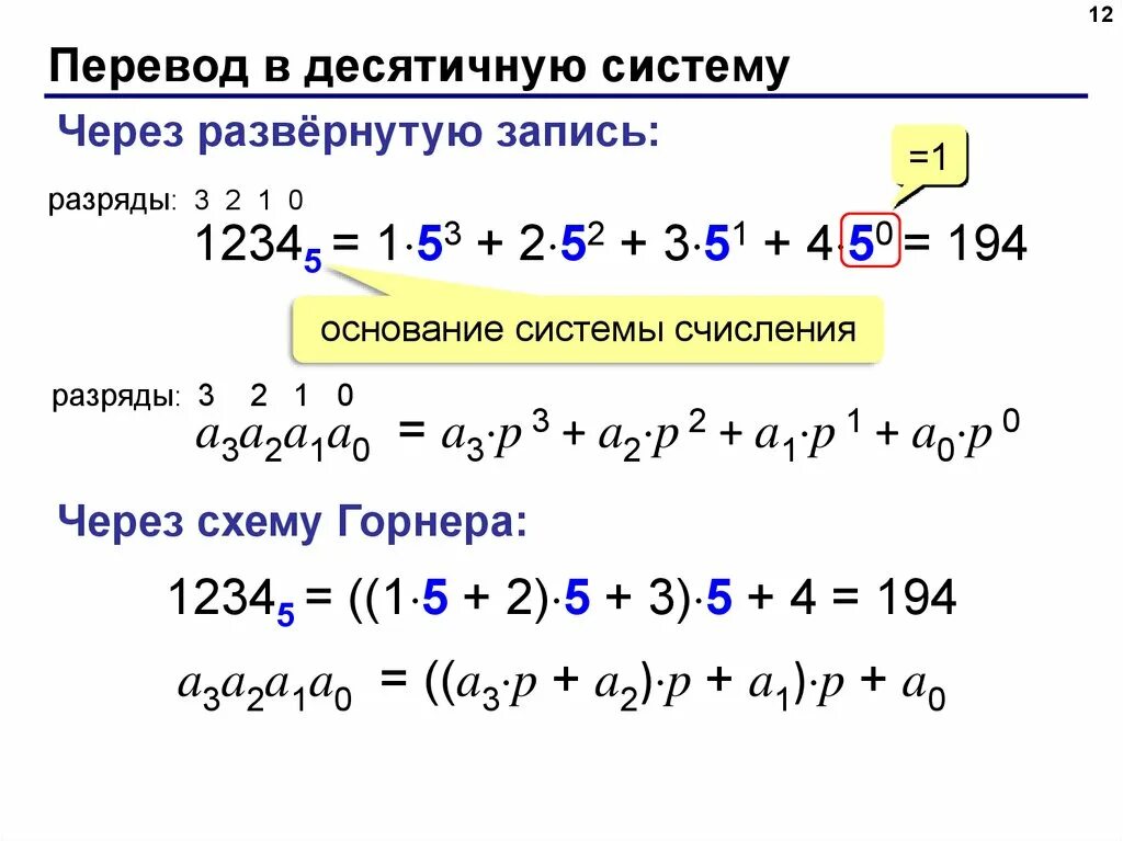 135 в десятичную систему счисления. Схема горнера Информатика системы счисления. Перевод в десятичную систему счисления. Схема горнера. Как переводить в десятичную систему счисления Информатика. Схема горнера.