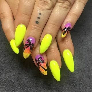 Миндальные ногти дизайн яркие