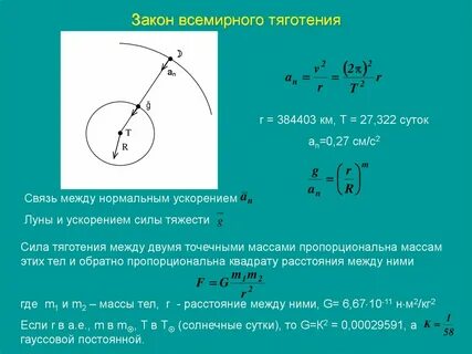 Закон всемирного тяготения ускорение