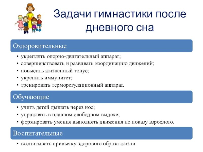 Пробудить задачу. Задачи гимнастики после сна в детском саду. Цель гимнастики после сна в детском саду. Задачи гимнастики после дневного сна. Цели и задачи гимнастики после сна.