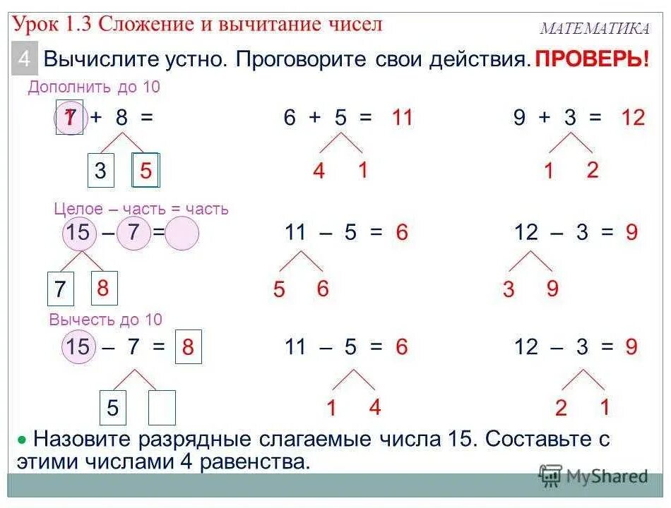 Примеры через десяток 1 класс по математике. Схема сложения двузначных чисел. Сложение с переходом через десяток +2 +3 1 класс задания. Схема вычитаний 3 класс. Математика 2 класс сложение и вычитание двузначных чисел карточки.