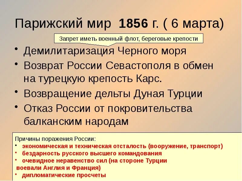 Парижский Мирный договор 1856 г.. Итоги парижского мирного договора 1856.