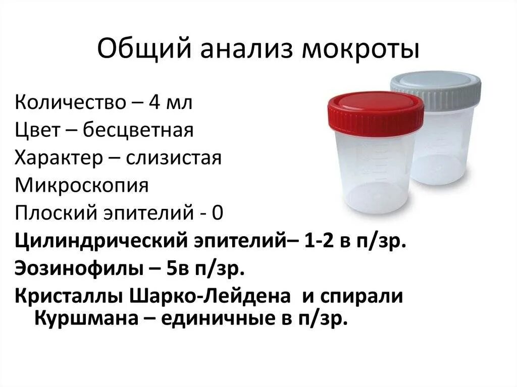 Расшифровка мокроты. Сбор мокроты для общего анализа, для анализа на Кум. Емкость для сбора мокроты на общий анализ. Лабораторная посуда для сбора мочи мокроты крови на исследование. Бактериологическое исследование мокроты норма.