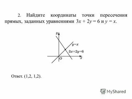 Найдите ординату точки пересечения прямых