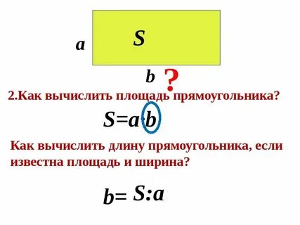 Площадь прямоугольника длину на ширину