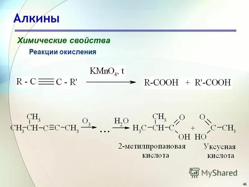Алкины химические реакции
