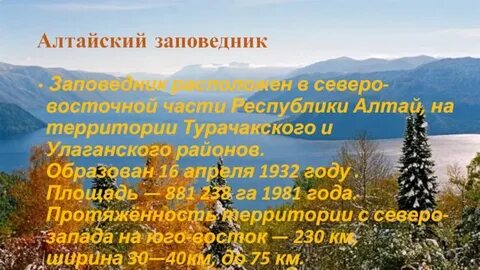 Алтайский заповедник доклад 2 класс