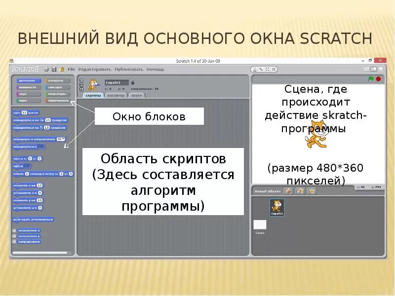 Скретч презентация. Окно программы Scratch. Интерфейс программы скретч. Основные элементы скретч. Скретч основные компоненты.