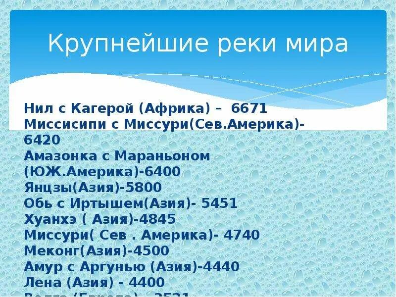 Крупные реки 6 класс