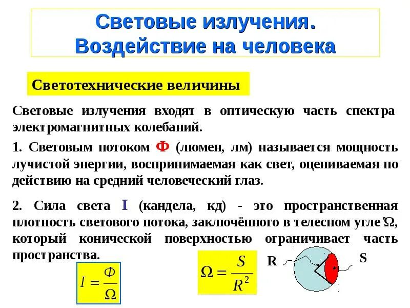 Воздействие светового излучения на человека. Световое излучение влияние на человека. Характер воздействия на человека светового излучения. Единицы измерения светового излучения.