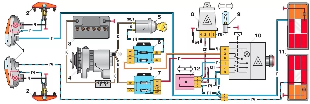 Схема подключения реле поворотов ВАЗ 2106. Схема выключателя аварийной сигнализации ВАЗ 2106. Схема аварийной сигнализации ВАЗ 2106. Переключатель поворотов ВАЗ 2106 схема.