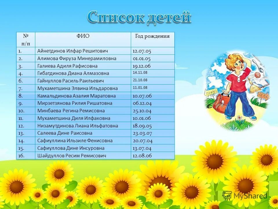 электронный список детей