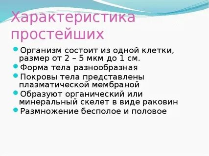 Признаки простейших 5 класс