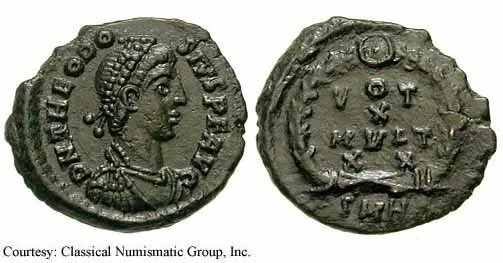 Мелкая монета 4. Монета императора Феодосия.