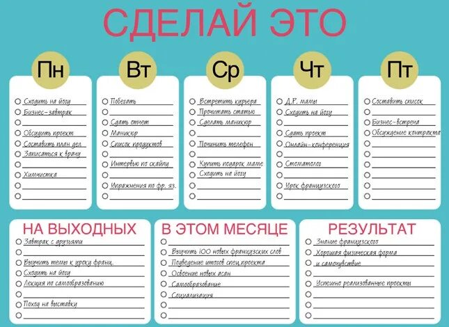 Готовый план дня. Планирование дел на день пример. Планы на неделю примеры. Список дел на день. Таблица дел.