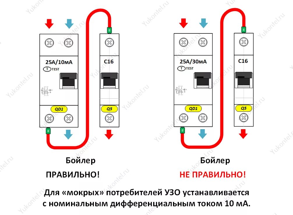 Заземление без автомата узо. Схема подключения диф автоматов на водонагреватель. УЗО схема подключения с заземлением для водонагревателя. Схема включения УЗО В однофазной сети без заземления. Схема подключения однофазного УЗО без заземления.