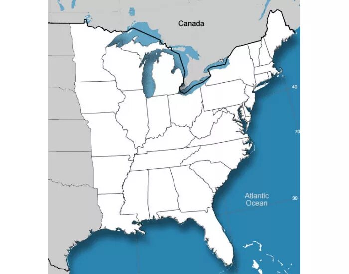 Восточное побережье США на карте. Восточное побережье Америки на карте. Карта Штатов восточного побережья США. Восточное побережье США штаты.