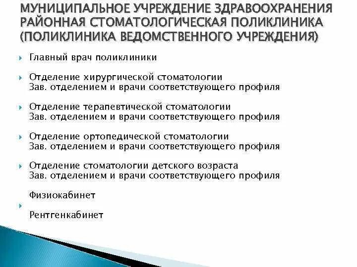 Учреждения здравоохранения местные. Ведомственные организации здравоохранения. Основные характеристики поликлиники. Система ведомственных организаций здравоохранения включает:. Примеры ведомственных поликлиник.